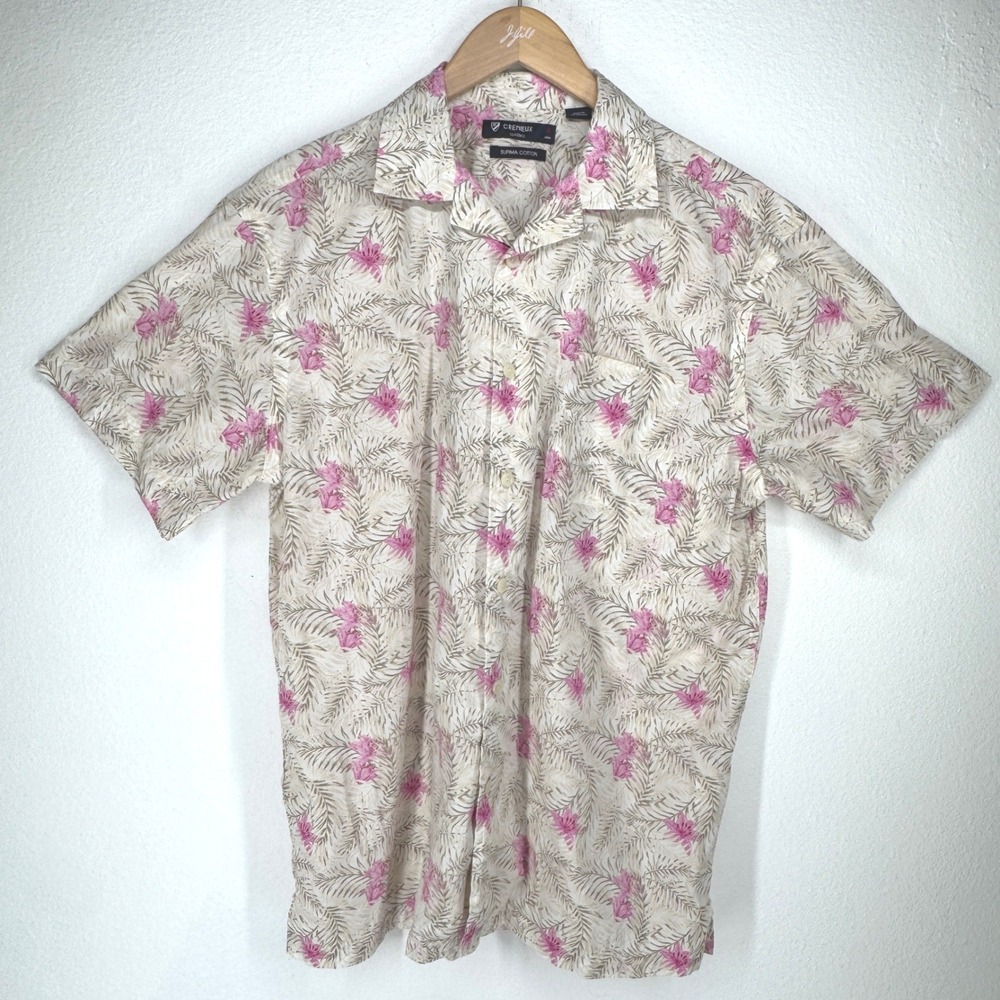 Cremieux Supima Cotton Tropical Floral Camp Button Shirt Medium Short Sleeve